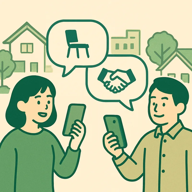 サイト内のやりとりで受け渡しを相談するイラスト